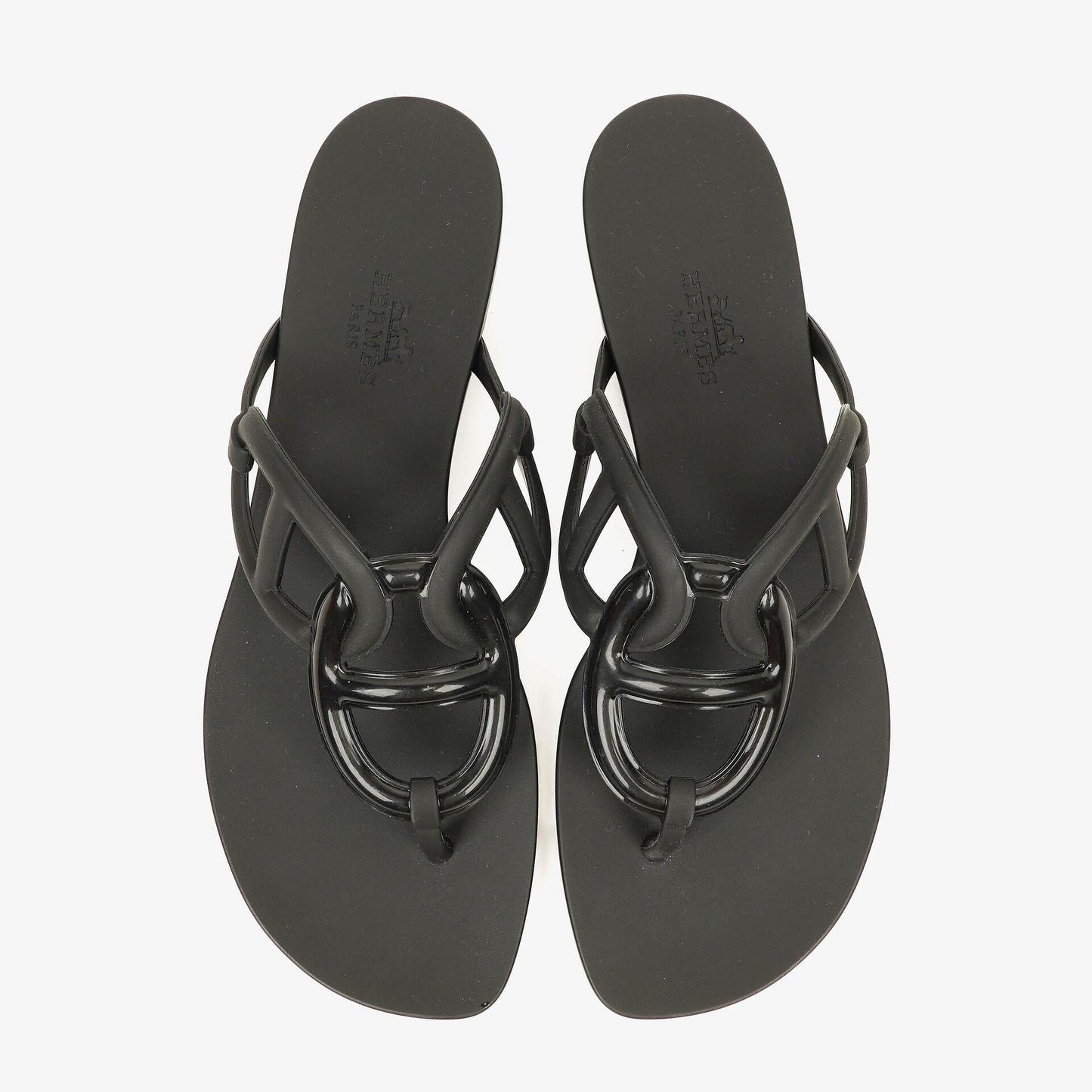 Hermès Egerie Damen-Sandalen aus schwarzem Gummi Größe 37