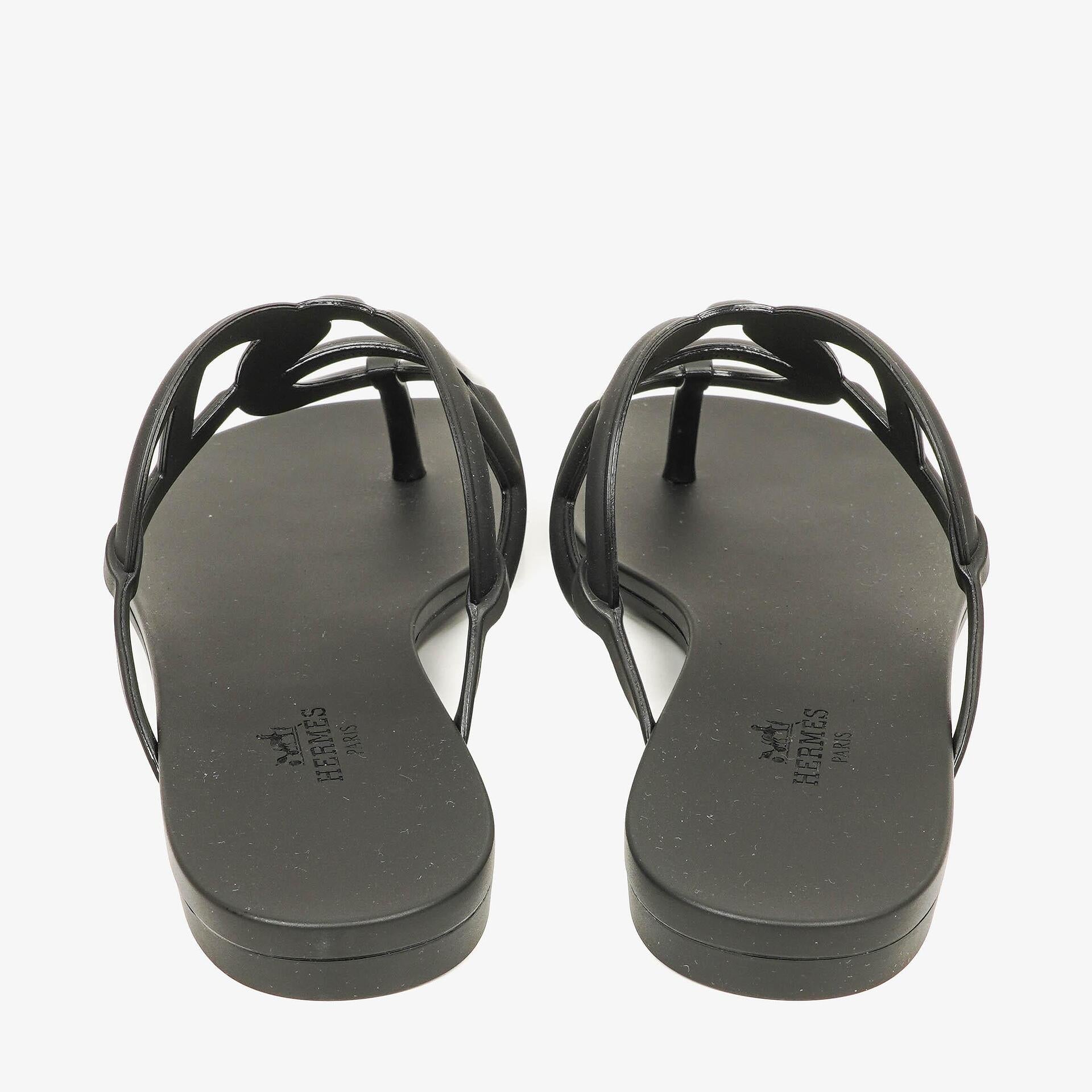 Hermès Egerie Damen-Sandalen aus schwarzem Gummi Größe 37
