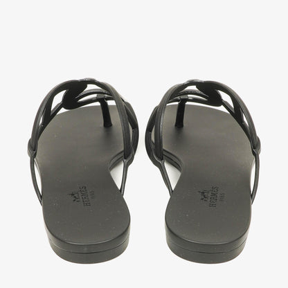 Hermès Egerie Damen-Sandalen aus schwarzem Gummi Größe 37