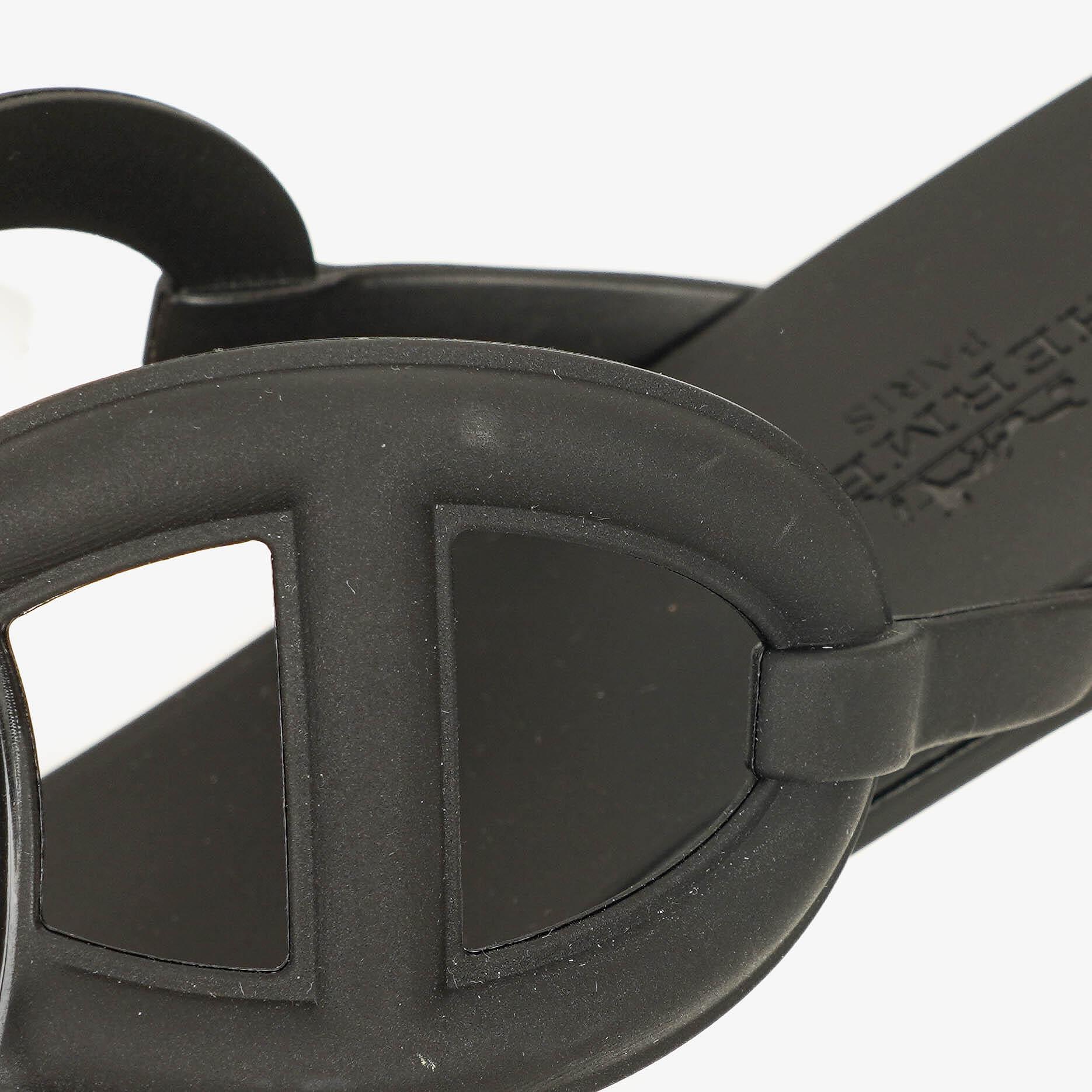 Hermès Egerie Damen-Sandalen aus schwarzem Gummi Größe 37