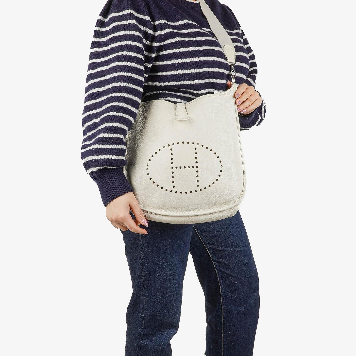 Hermès Evelyne I 30 Schultertasche aus weißem Clemence-Leder