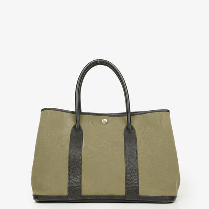 Hermès Garden Party 36 PM Handtasche aus schwarzem Büffelleder und Canvas