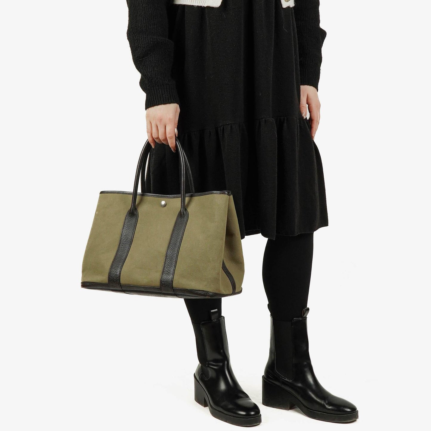 Hermès Garden Party 36 PM Handtasche aus schwarzem Büffelleder und Canvas