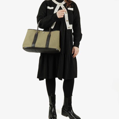 Hermès Garden Party 36 PM Handtasche aus schwarzem Büffelleder und Canvas