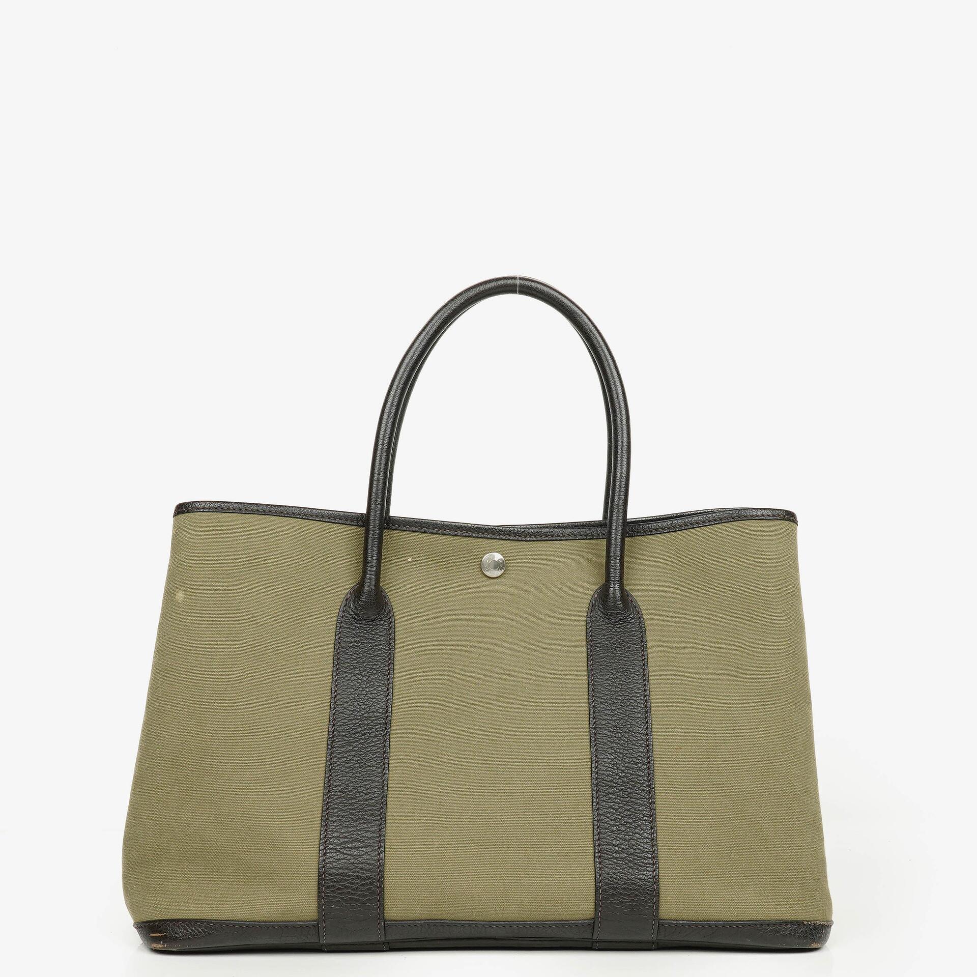Hermès Garden Party 36 PM Handtasche aus schwarzem Büffelleder und Canvas