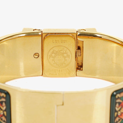 Hermès Loquet Armreif-Quarzuhr L01.100 mit grünem Equestrian Emaille und vergoldetem Finish
