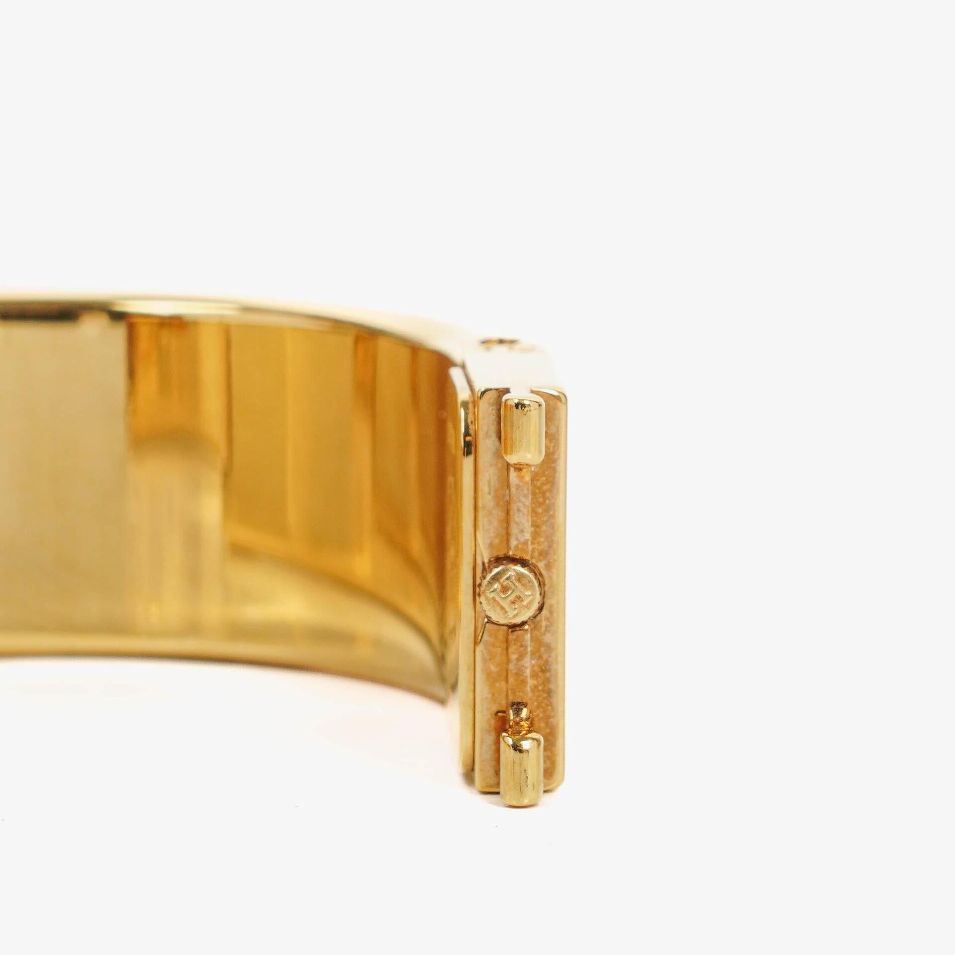 Hermès Loquet Armreif-Quarzuhr L01.100 mit grünem Equestrian Emaille und vergoldetem Finish