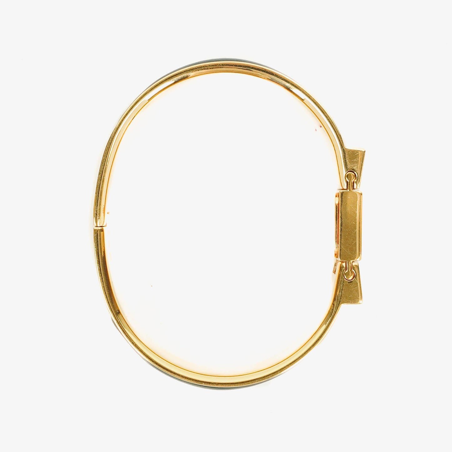 Hermès Loquet Armreif-Quarzuhr L01.100 mit grünem Equestrian Emaille und vergoldetem Finish