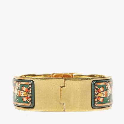 Hermès Loquet L01.100 Armreif-Quarzuhr mit grünem Equestrian-Emaille und Vergoldung