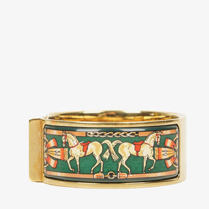 Hermès Loquet L01.100 Armreif-Quarzuhr mit grünem Equestrian-Emaille und Vergoldung