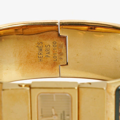 Hermès Loquet L01.100 Armreif-Quarzuhr mit grünem Equestrian-Emaille und Vergoldung