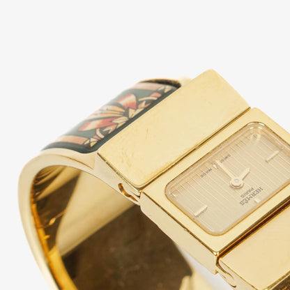 Hermès Loquet L01.100 Armreif-Quarzuhr mit grünem Equestrian-Emaille und Vergoldung