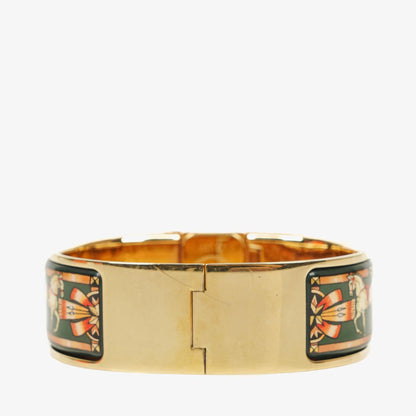 Hermes Grüne Reitsport Emaille und Vergoldete Loquet Armreif Quarzuhr L01.201