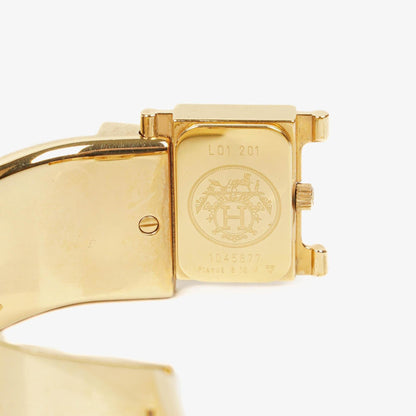 Hermes Grüne Reitsport Emaille und Vergoldete Loquet Armreif Quarzuhr L01.201