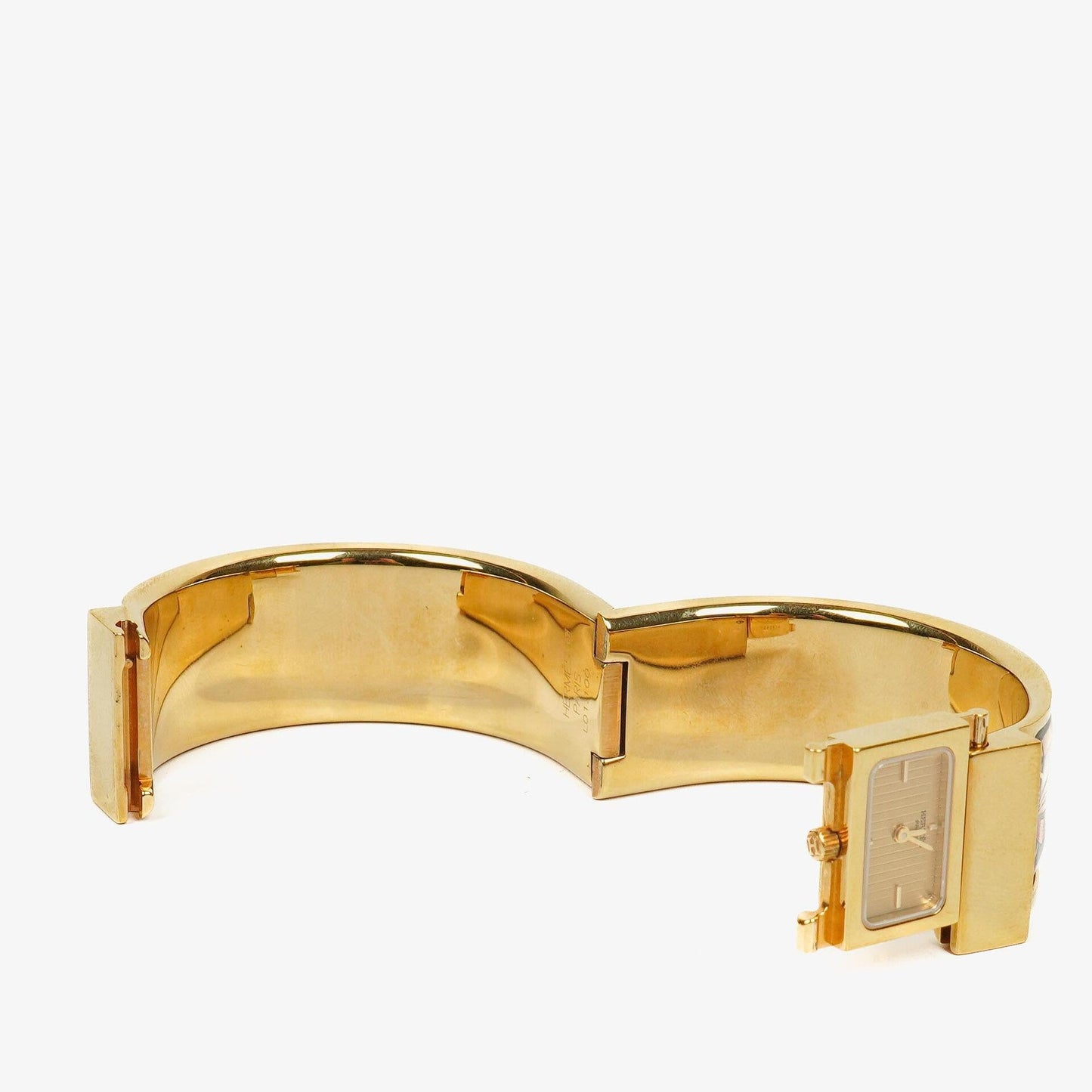 Hermes Grünes Reitsport Emaille und Vergoldetes Loquet Armreif Quarzuhr L01.201