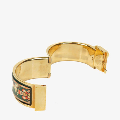 Hermes Grünes Reitsport Emaille und Vergoldetes Loquet Armreif Quarzuhr L01.201