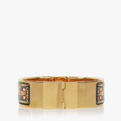Hermès Loquet L01.201 Armreif-Quarzuhr mit grünem Reitsport-Emaille und Vergoldung
