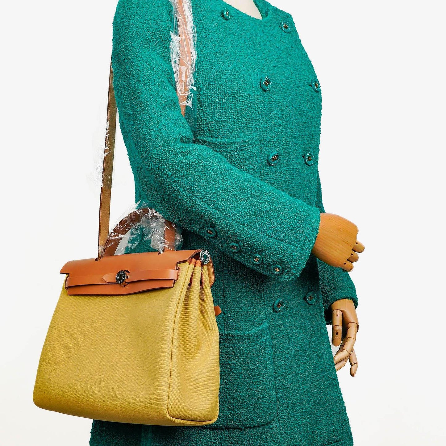 Hermes Herbag 31 Zip Retourne PM Vache Hunter Militär Toile Ginger Naturel