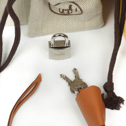 Hermes Herbag 31 Zip Retourne PM Vache Hunter Militär Toile Ginger Naturel