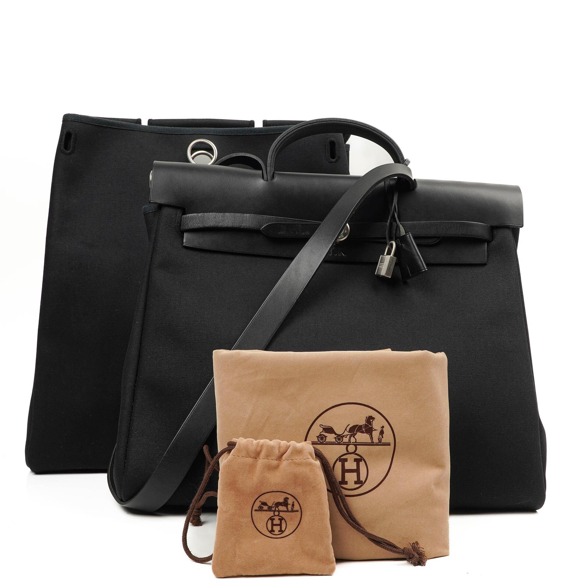 Hermes Herbag Schwarz Toile Vache Hunter MM 2-in-1 Tasche, 2000