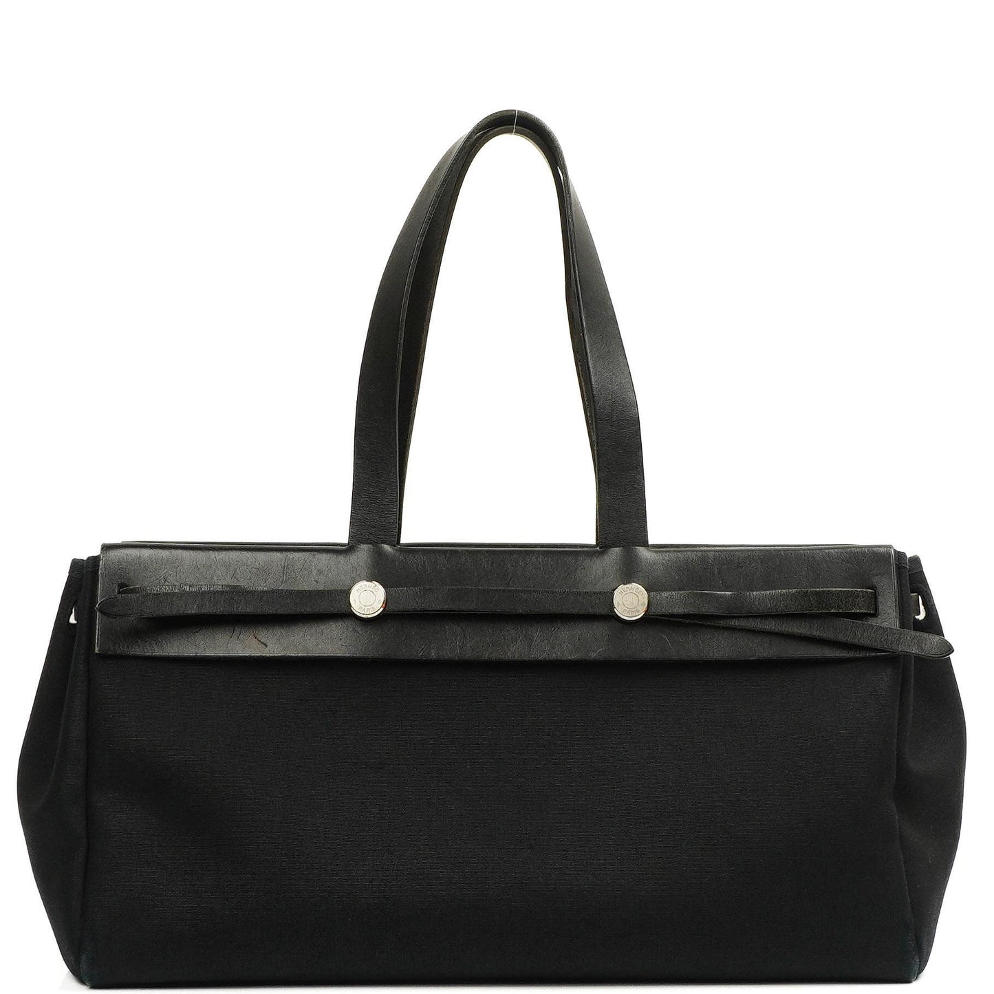 Hermes Herbag Cabas Schwarze Toile Vache Hunter MM 2 in 1 Tasche
