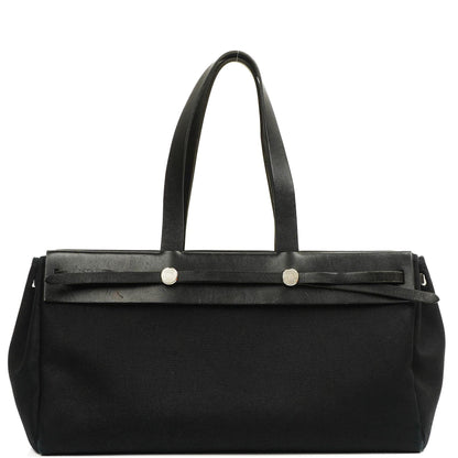 Hermes Herbag Cabas Schwarze Toile Vache Hunter MM 2 in 1 Tasche
