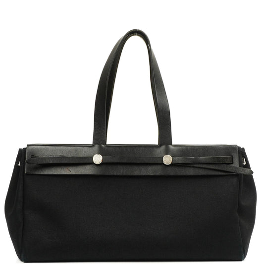 Hermes Herbag Cabas Schwarze Toile Vache Hunter MM 2 in 1 Tasche