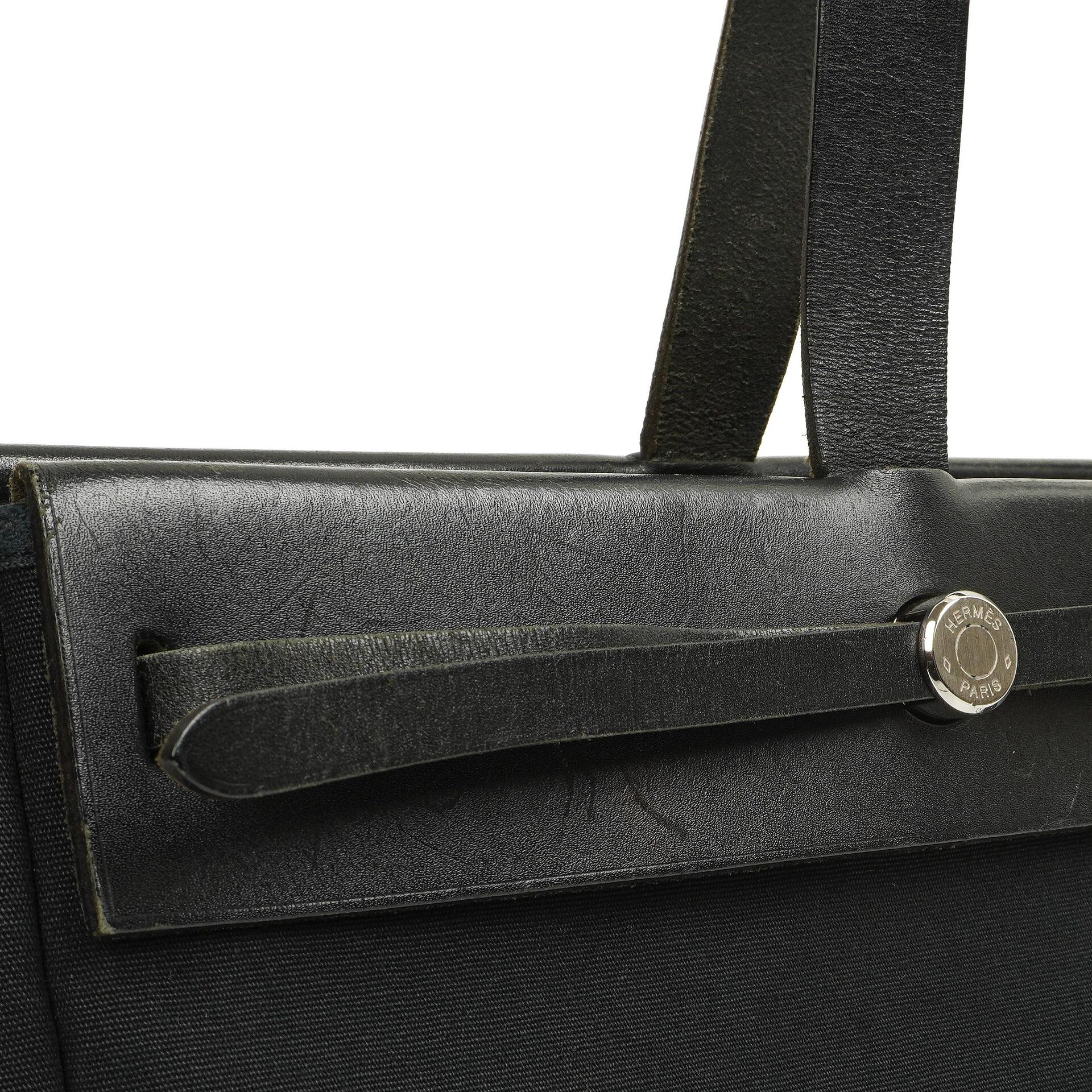 Hermes Herbag Cabas Schwarze Toile Vache Hunter MM 2 in 1 Tasche