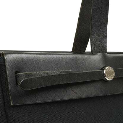 Hermes Herbag Cabas Schwarze Toile Vache Hunter MM 2 in 1 Tasche