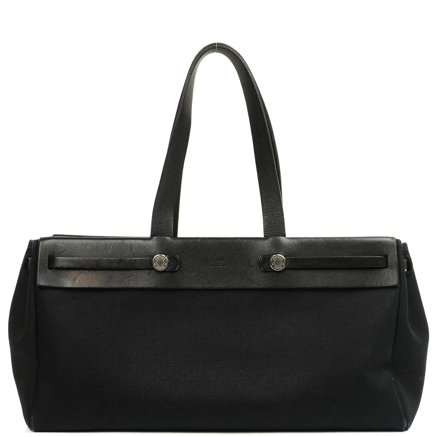 Hermes Herbag Cabas Schwarze Toile Vache Hunter MM 2 in 1 Tasche