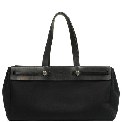 Hermes Herbag Cabas Schwarze Toile Vache Hunter MM 2 in 1 Tasche