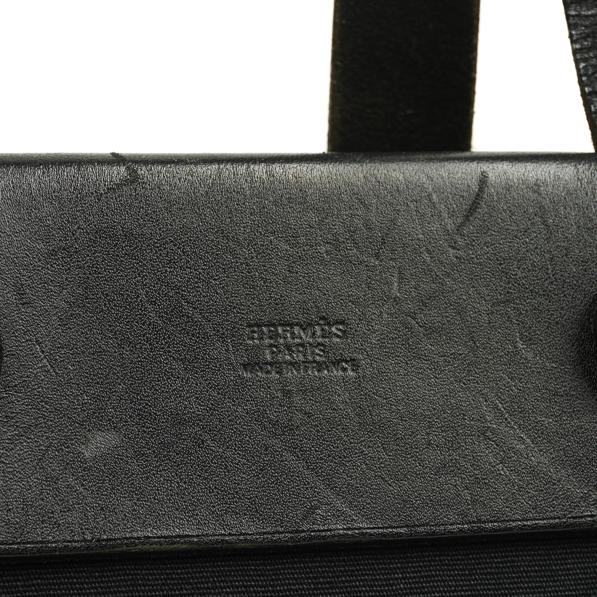 Hermes Herbag Cabas Schwarze Toile Vache Hunter MM 2 in 1 Tasche