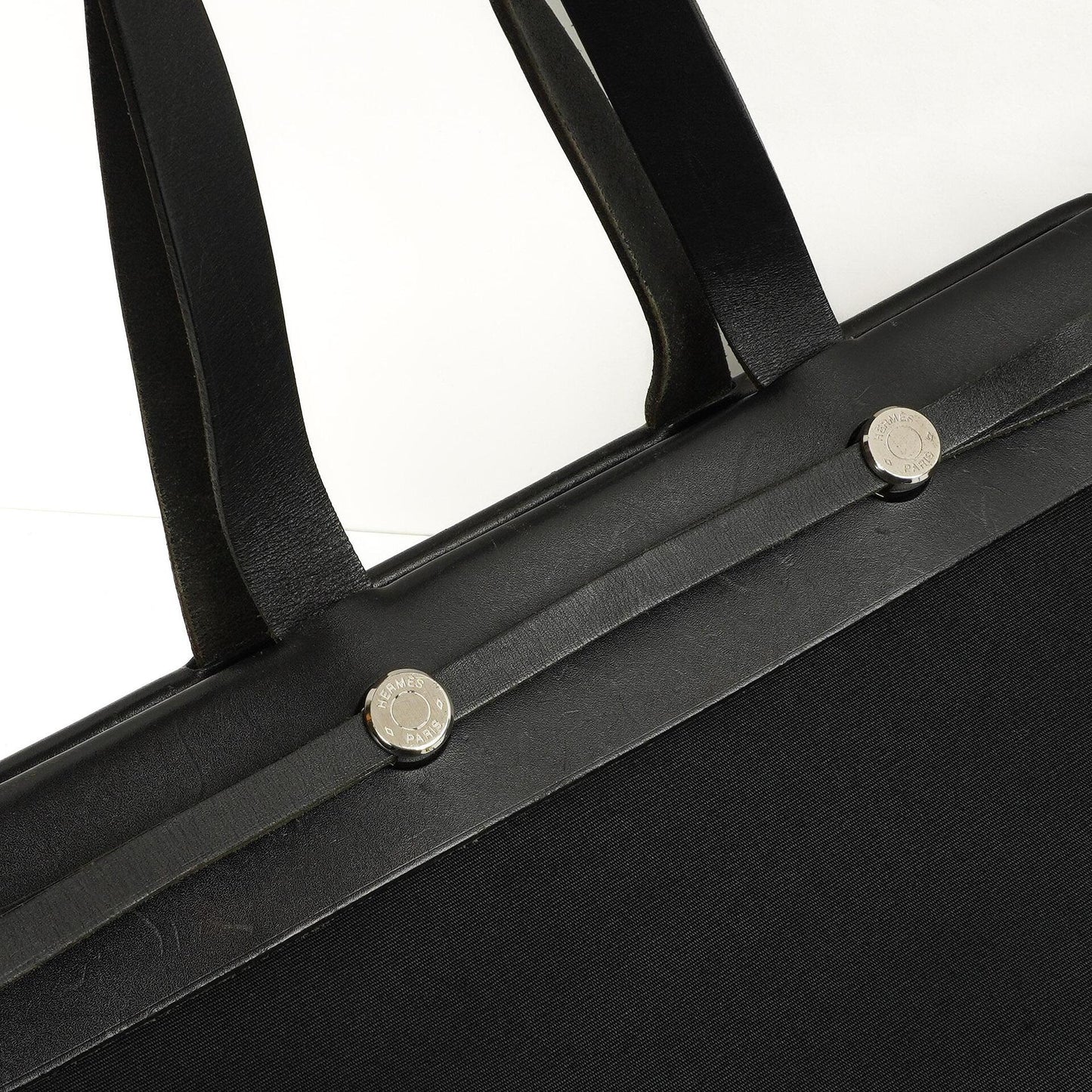 Hermes Herbag Cabas Schwarze Toile Vache Hunter MM 2 in 1 Tasche