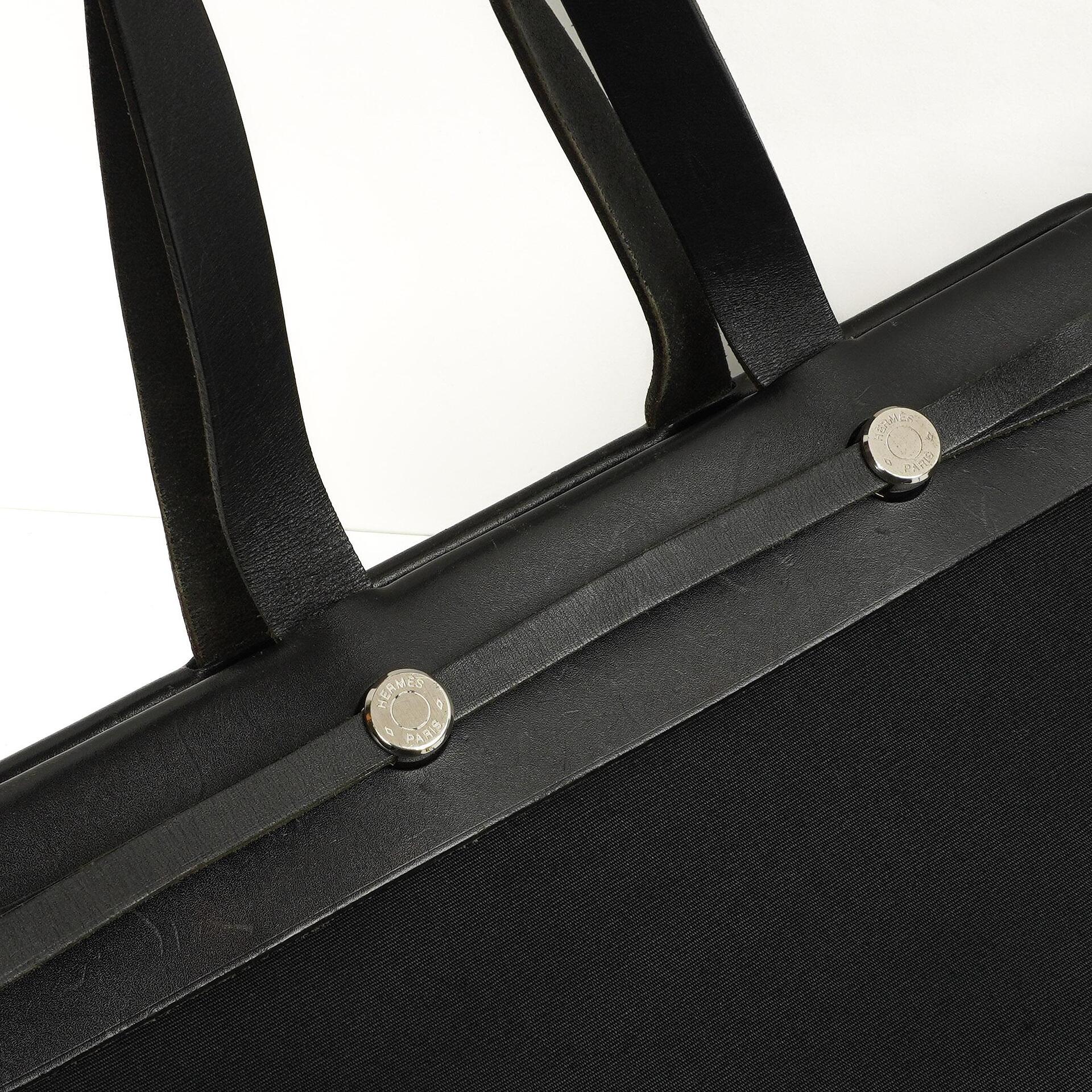Hermes Herbag Cabas Schwarze Toile Vache Hunter MM 2 in 1 Tasche