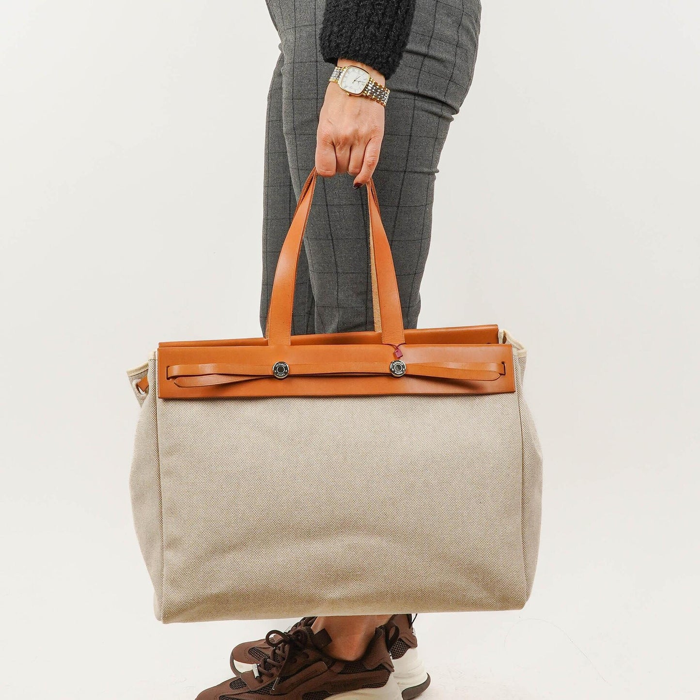Hermès Herbag Cabas Canvas Vache Hunter MM 2-in-1 Tasche