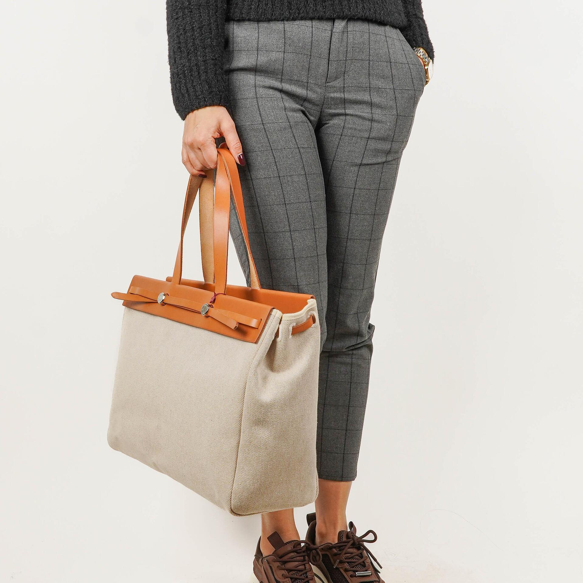 Hermès Herbag Cabas Canvas Vache Hunter MM 2-in-1 Tasche