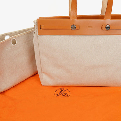 Hermès Herbag Cabas Canvas Vache Hunter MM 2-in-1 Tasche
