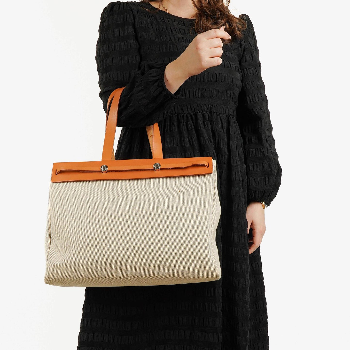 Hermes Herbag Cabas Canvas Vache Hunter MM 2-in-1 Tasche