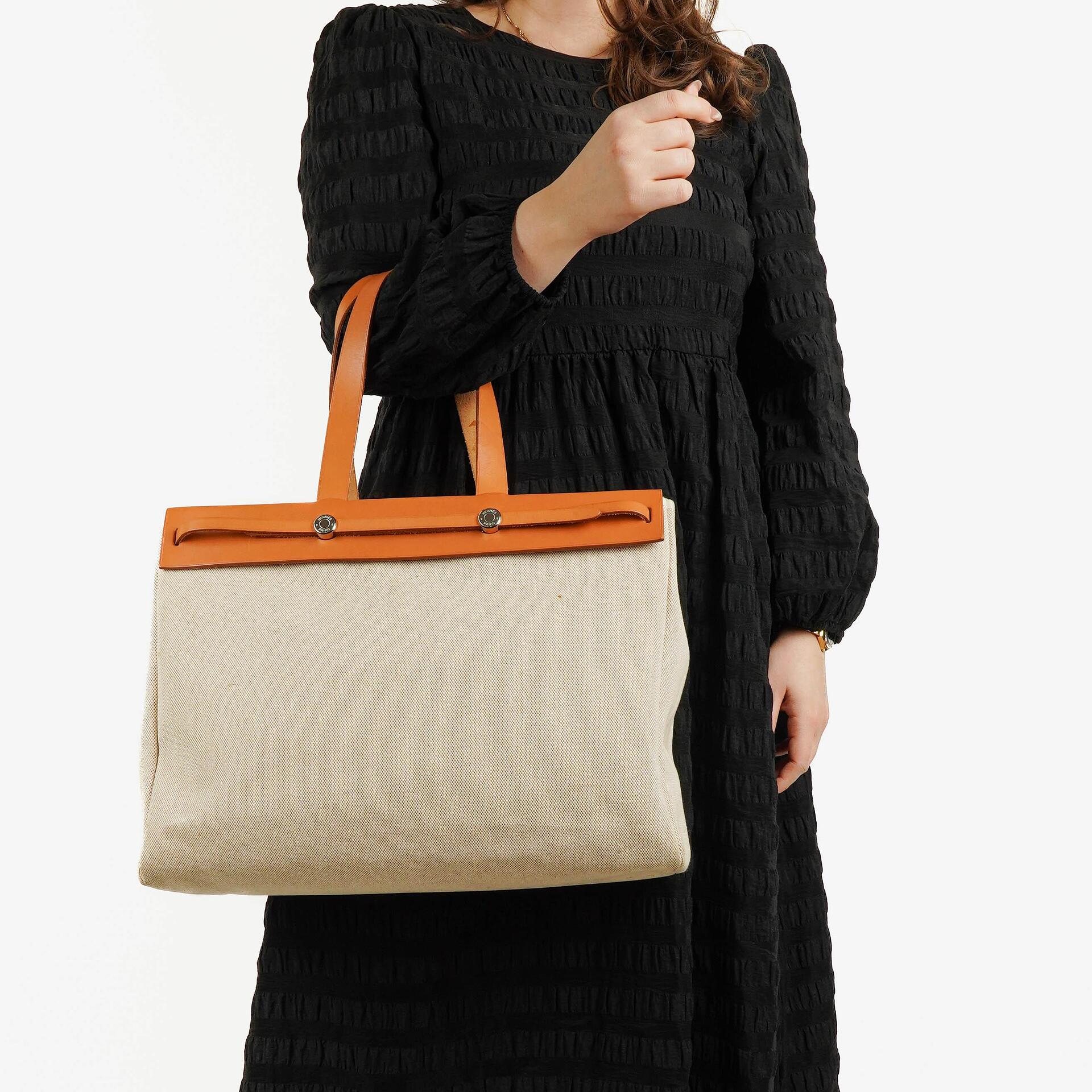 Hermes Herbag Cabas Canvas Vache Hunter MM 2-in-1 Tasche