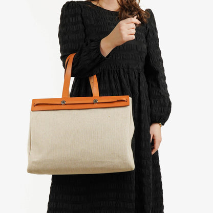 Hermes Herbag Cabas Canvas Vache Hunter MM 2-in-1 Tasche