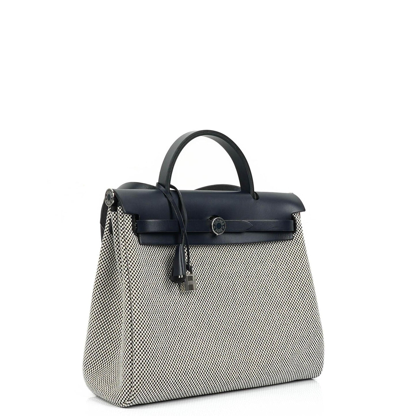 Hermès Herbag Horseshoe Stamp (HSS) Zip PM In Bleu Indigo Vache Hunter Und Criss Viking Stoff Mit Palladium Beschlägen