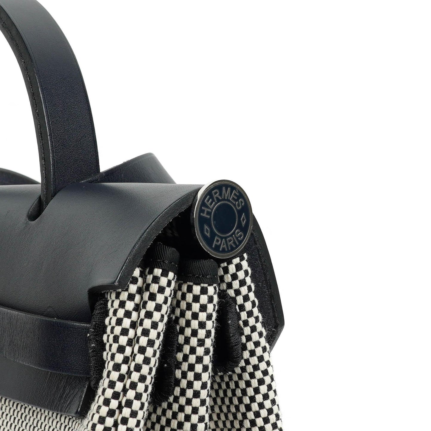 Hermès Herbag Horseshoe Stamp (HSS) Zip PM In Bleu Indigo Vache Hunter Und Criss Viking Stoff Mit Palladium Beschlägen