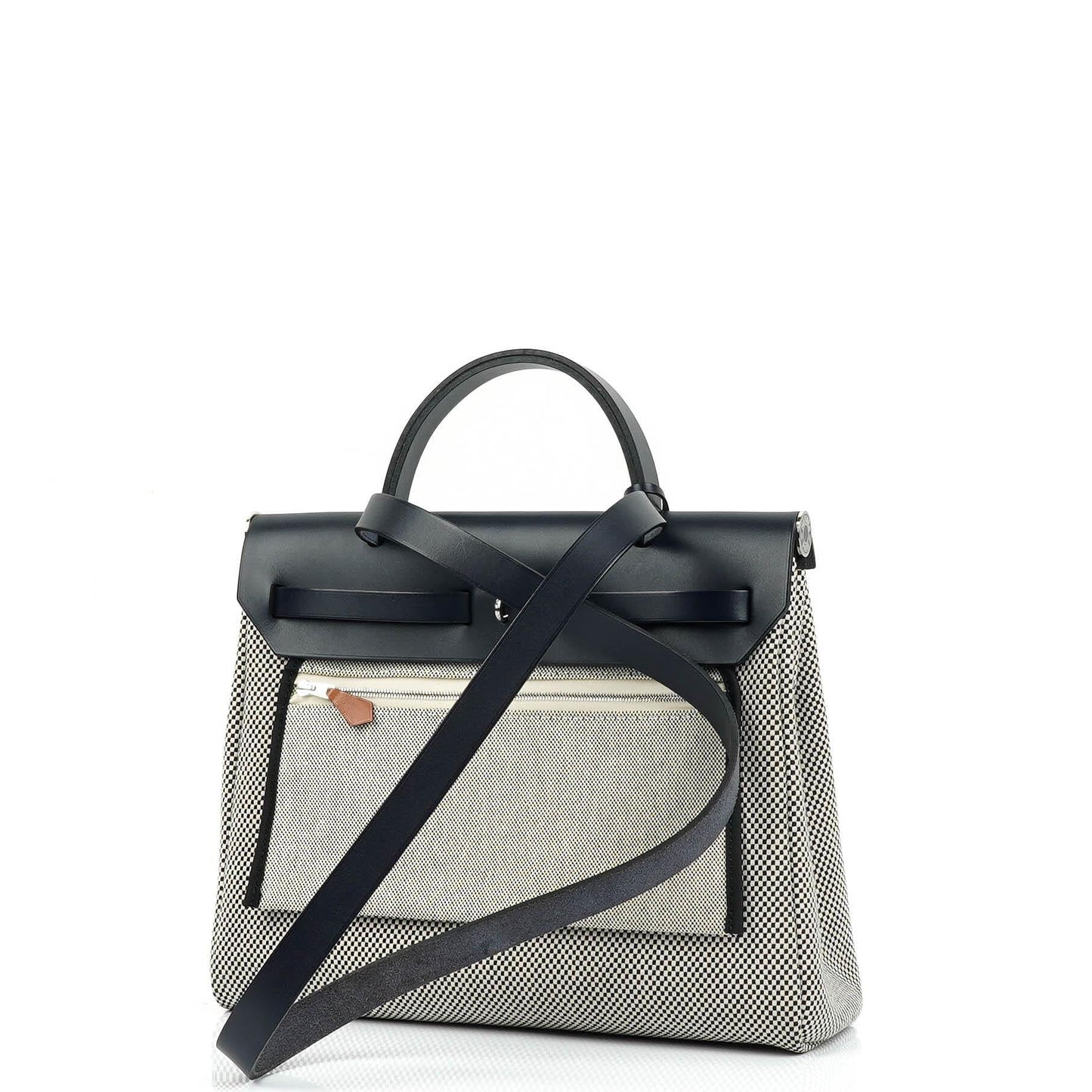 Hermès Herbag Horseshoe Stamp (HSS) Zip PM In Bleu Indigo Vache Hunter Und Criss Viking Stoff Mit Palladium Beschlägen