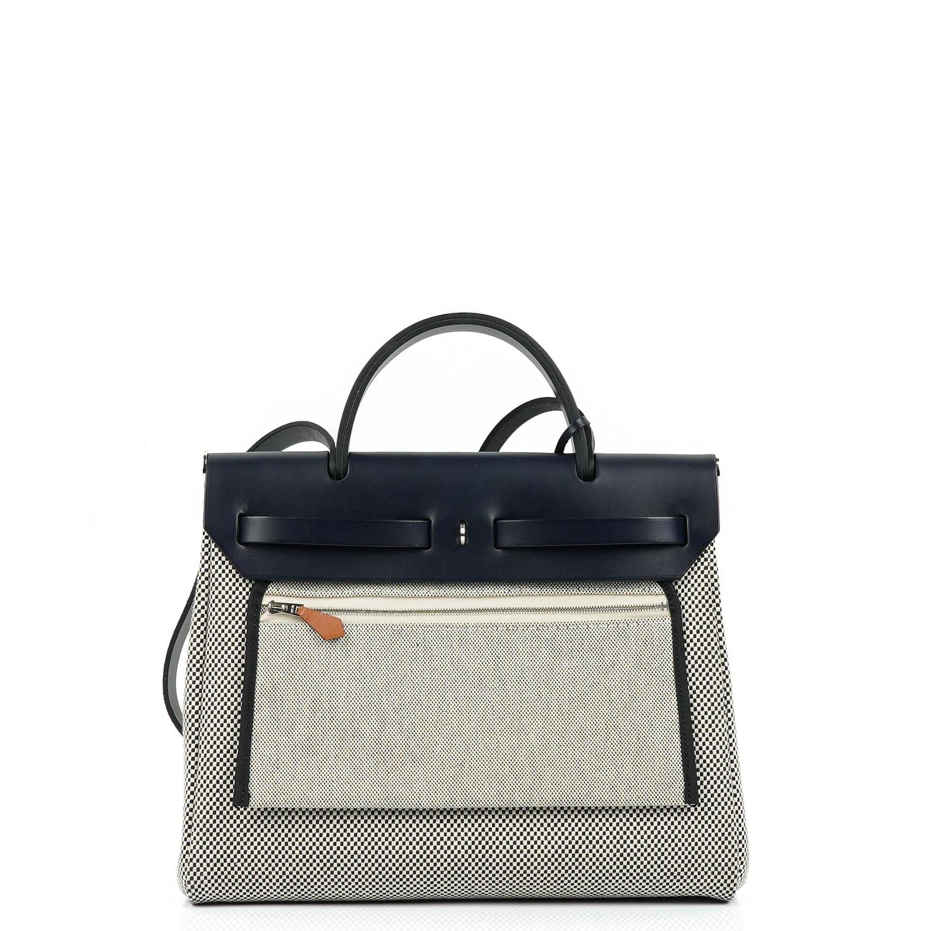 Hermès Herbag Horseshoe Stamp (HSS) Zip PM In Bleu Indigo Vache Hunter Und Criss Viking Stoff Mit Palladium Beschlägen