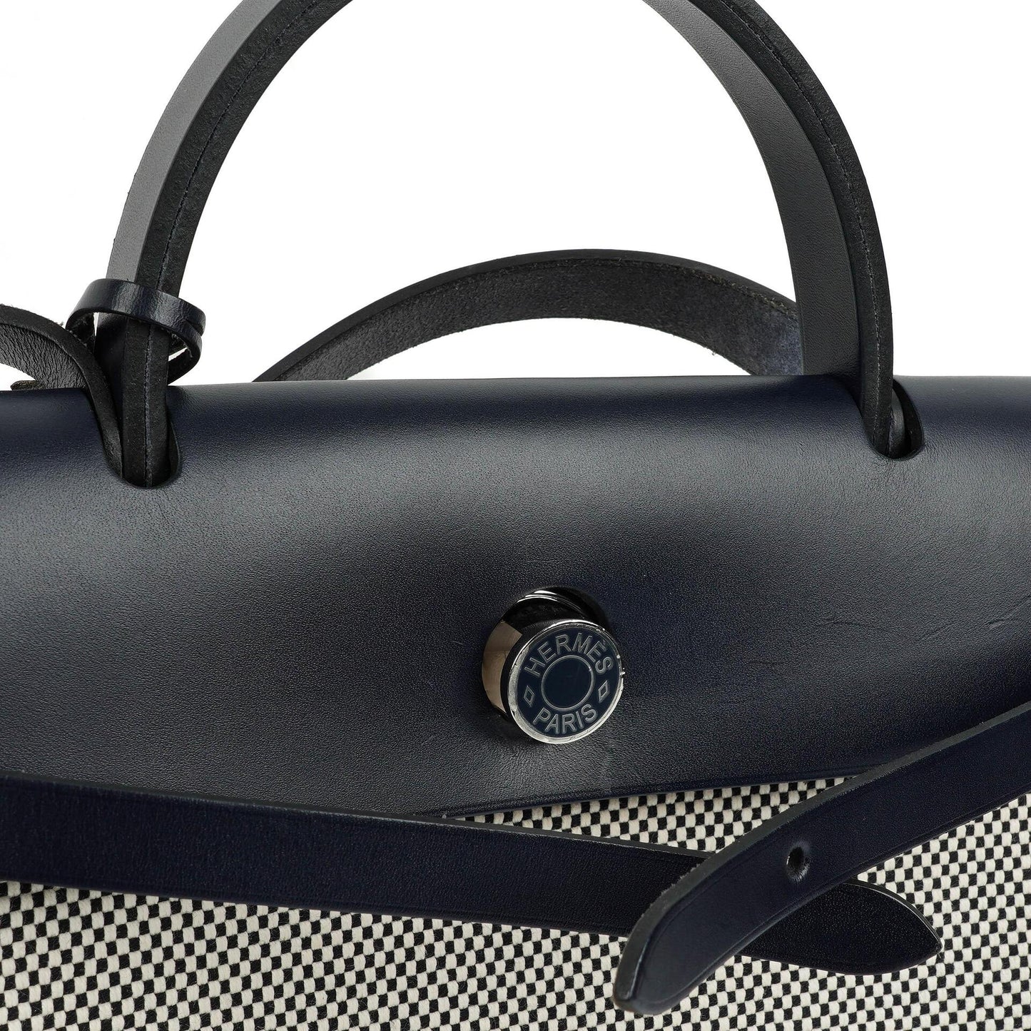 Hermès Herbag Horseshoe Stamp (HSS) Zip PM In Bleu Indigo Vache Hunter Und Criss Viking Stoff Mit Palladium Beschlägen