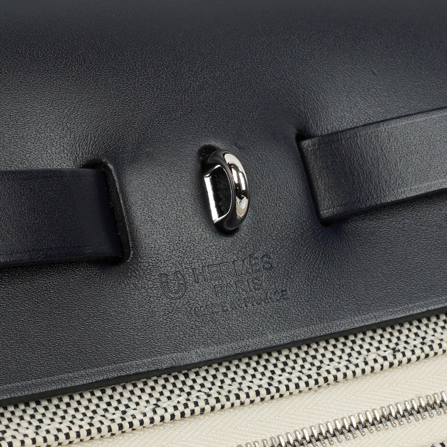 Hermès Herbag Horseshoe Stamp (HSS) Zip PM In Bleu Indigo Vache Hunter Und Criss Viking Stoff Mit Palladium Beschlägen