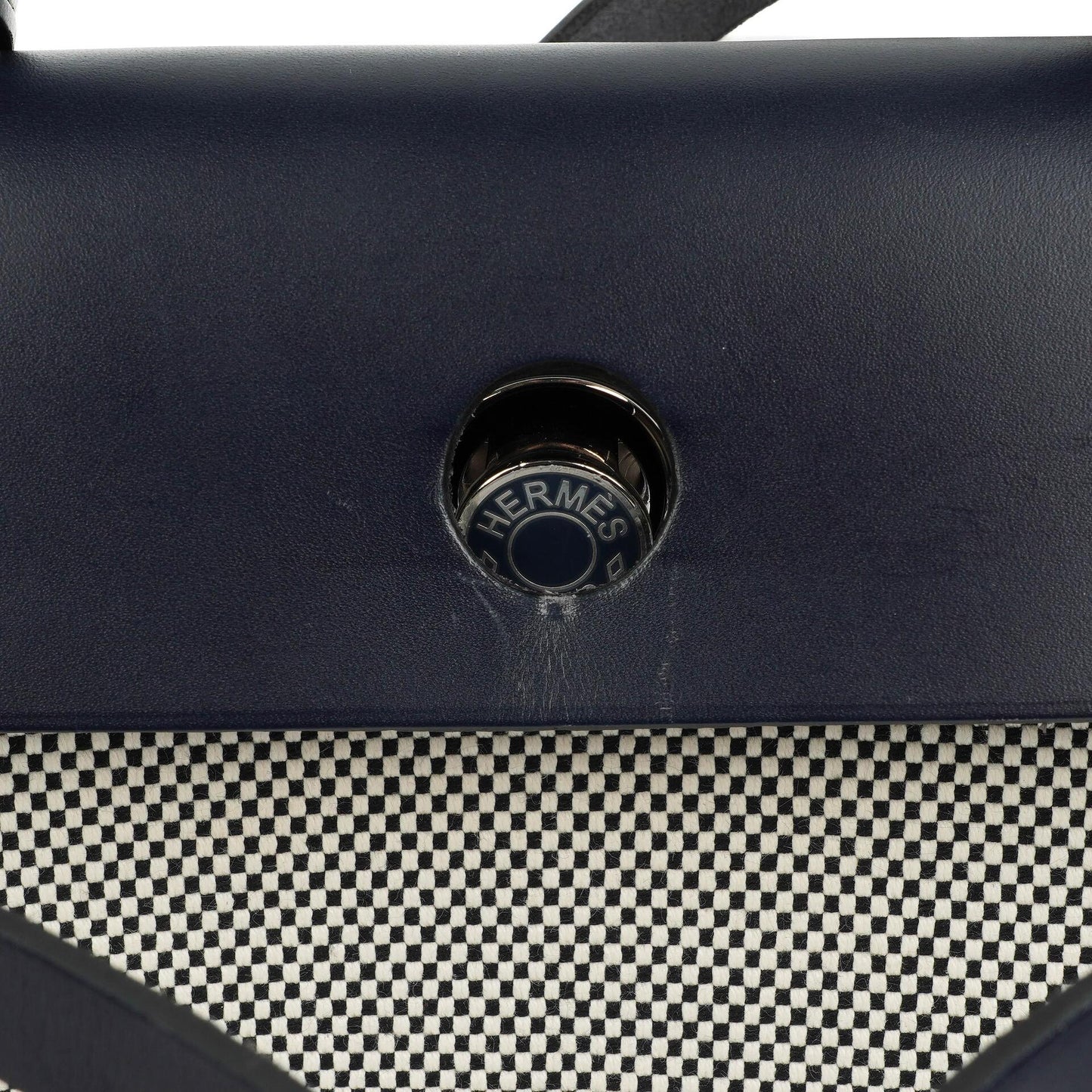 Hermès Herbag Horseshoe Stamp (HSS) Zip PM In Bleu Indigo Vache Hunter Und Criss Viking Stoff Mit Palladium Beschlägen