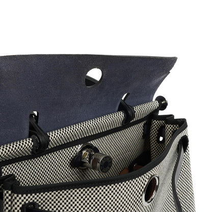 Hermès Herbag Horseshoe Stamp (HSS) Zip PM In Bleu Indigo Vache Hunter Und Criss Viking Stoff Mit Palladium Beschlägen