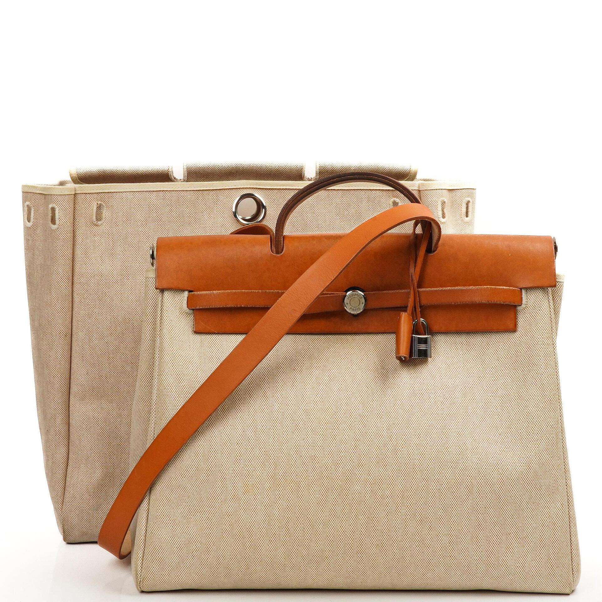 Hermes Herbag MM 2 In 1 Tasche Natural Toile Vache Hunter