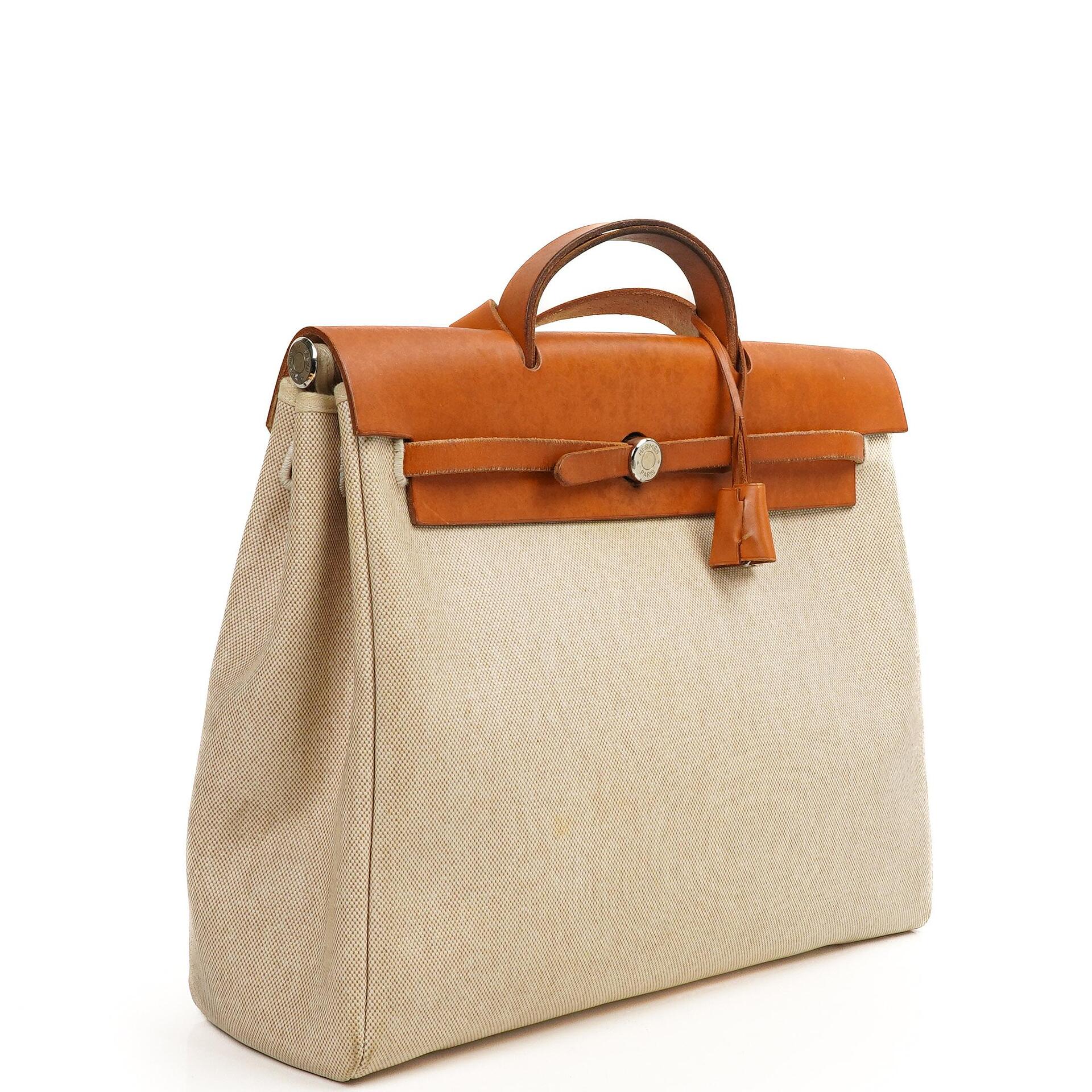 Hermes Herbag MM 2 In 1 Tasche Natural Toile Vache Hunter